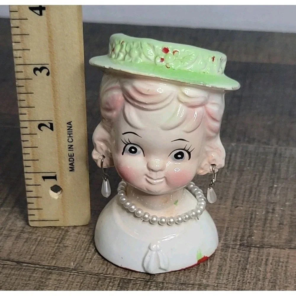 Vtg Nippon Little Girl With Hat & Pearls, Head Vase Japan 1950s SEE‎ DESCRIPTION